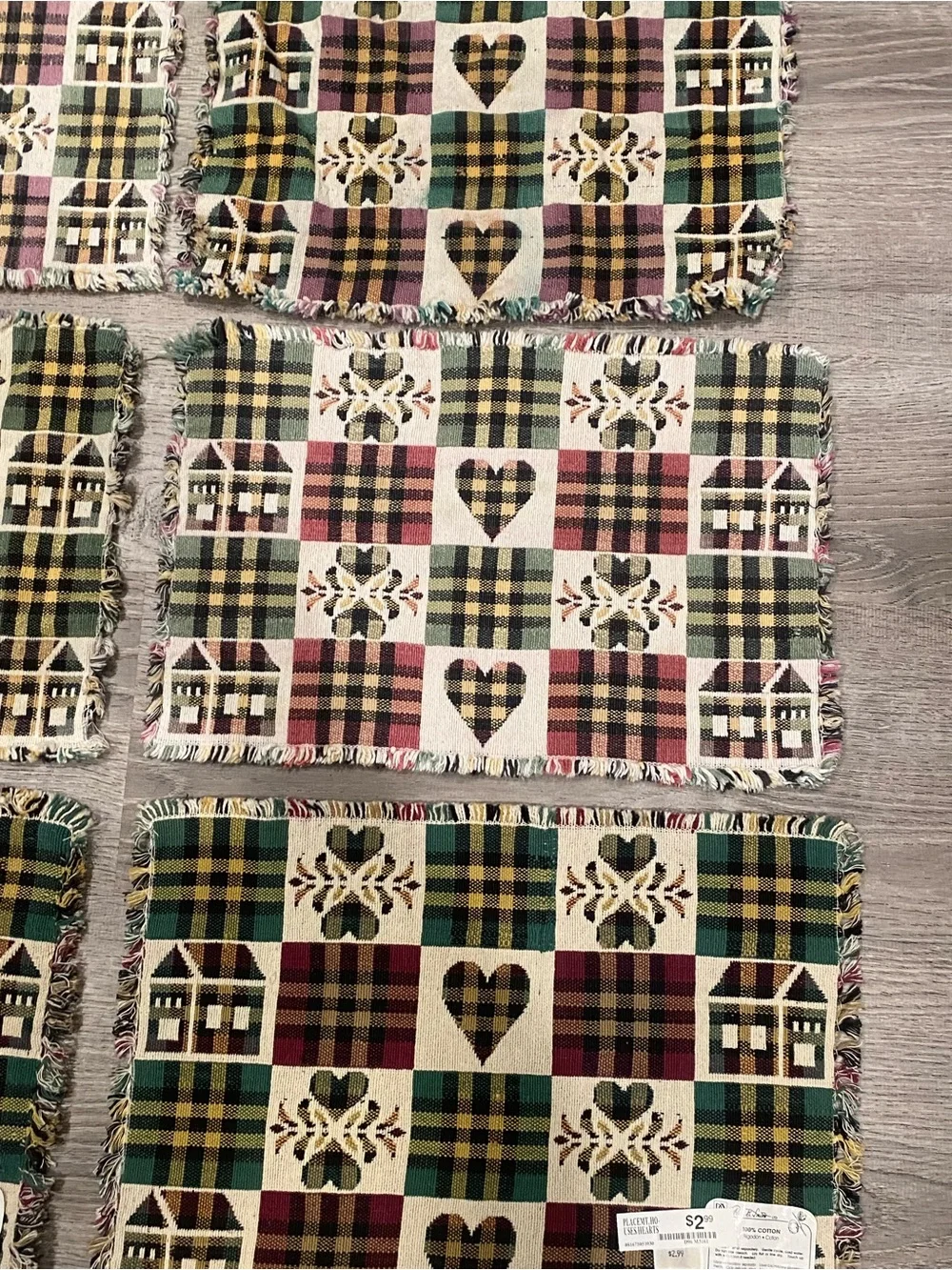 Vintage Park B Smith Woven Tapestry Placemats Set of 6 Houses Hearts